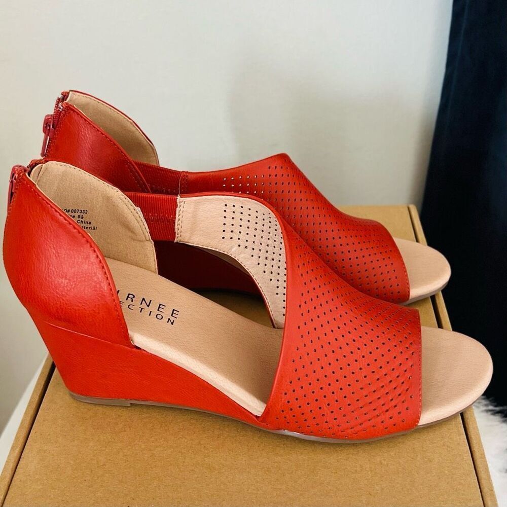 JOURNEE COLLECTION Aretha d'Orsay Wedge Sandal, Vegan Leather Rust, 9.5, NWOB - Picture 15 of 15